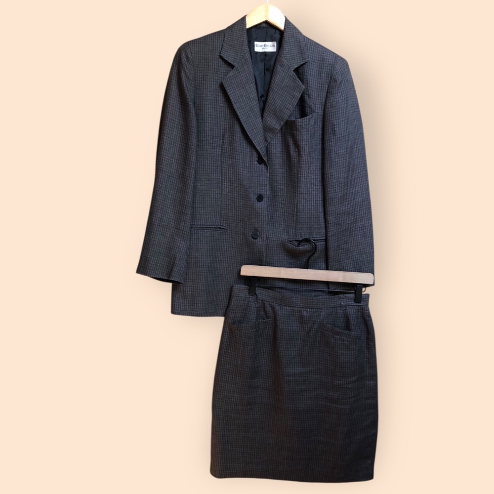Vintage 90s Barry Bricken Sport Blazer & Skirt Suit Set Grey Plaid Women 4/10 - Picture 2 of 16